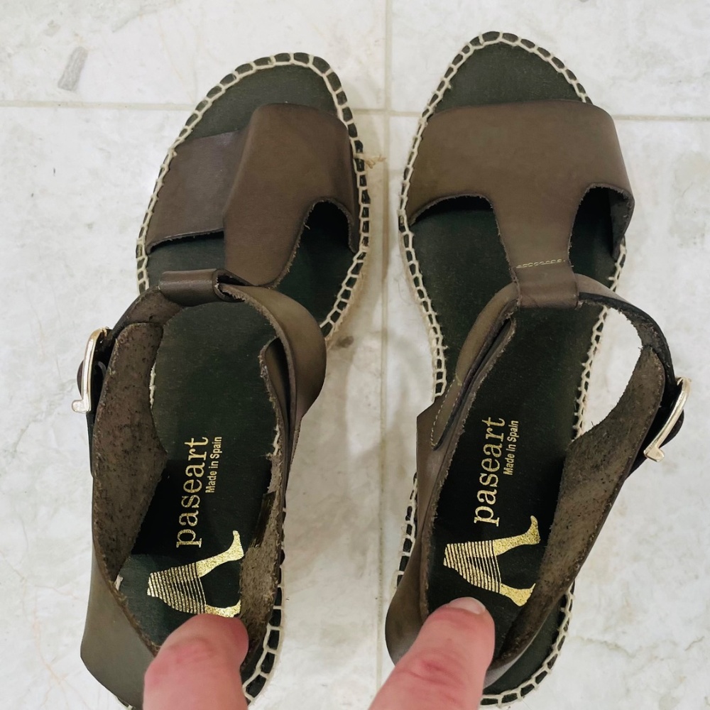 PASEART {40} Wedge Espadrilles Platform Leather Olive / Army Green NWOT - Picture 6 of 9
